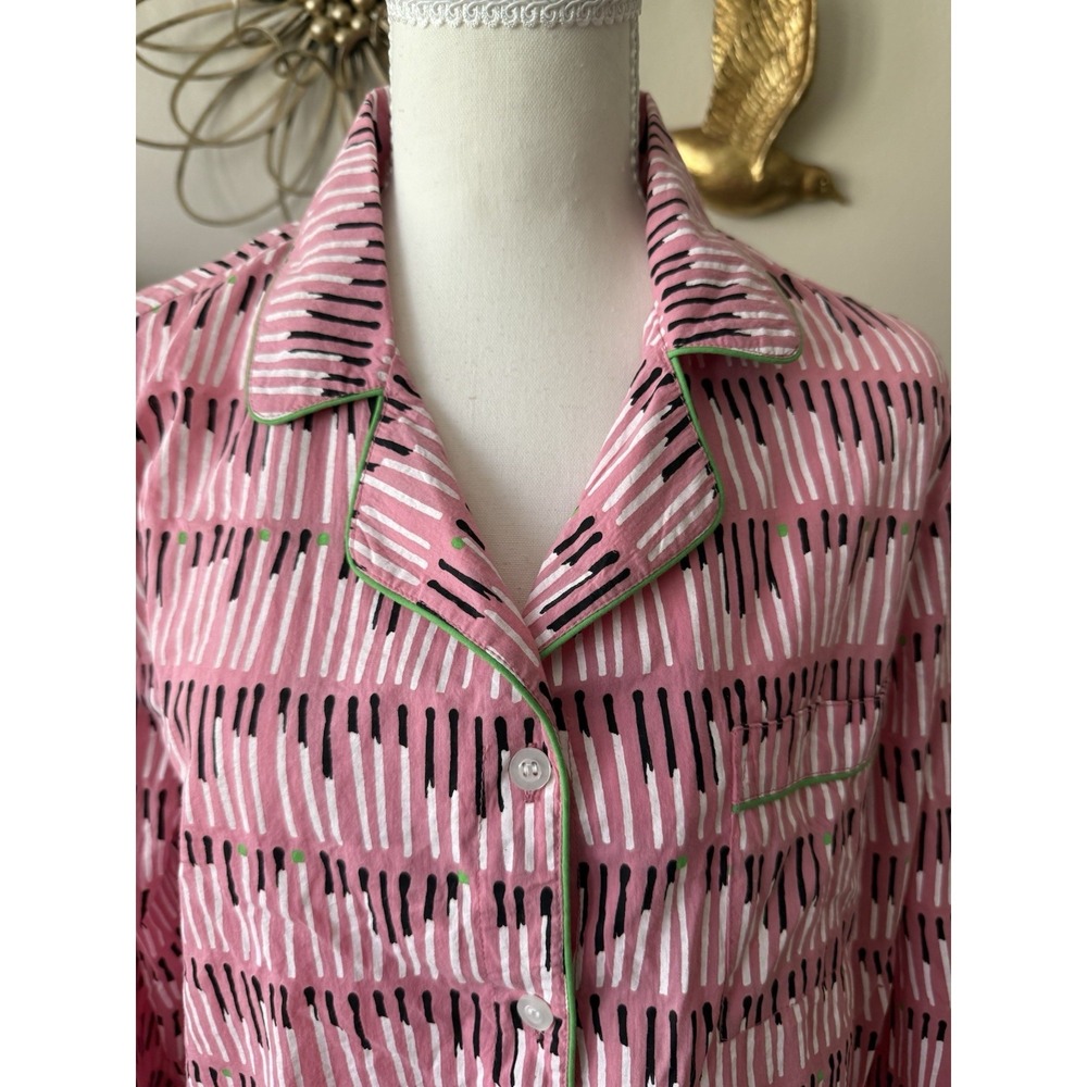 Dawson Hellmann Matchstick Pajama Top Pink Green Trim Womens M L Lounge - Picture 4 of 10